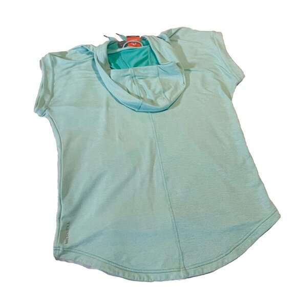 Merrell Sleeveless Running Hoodie Womens Size S/P Heathered Green Pockets - Picture 8 of 10